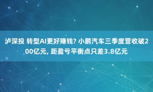 泸深投 转型AI更好赚钱? 小鹏汽车三季度营收破200亿元, 距盈亏平衡点只差3.8亿元